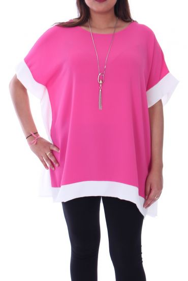 GRANDE TAILLE TOP BICOLORE + COLLIER 9052 FUSHIA