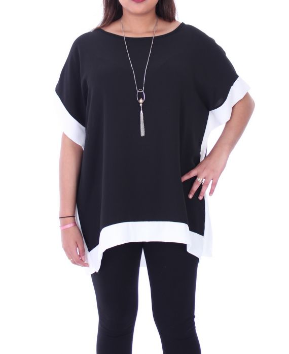 GRANDE TAILLE TOP BICOLORE + COLLIER 9052 NOIR