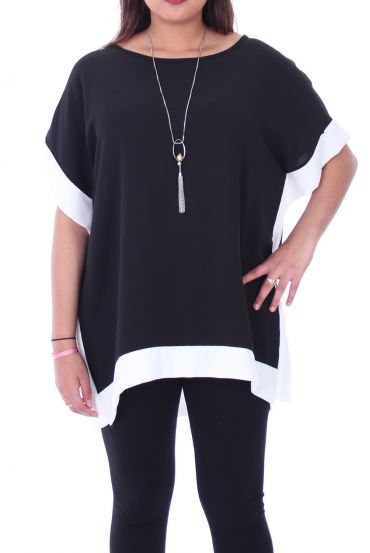 GRANDE TAILLE TOP BICOLORE + COLLIER 9052 NOIR