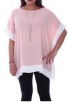 GRANDE TAILLE TOP BICOLORE + COLLIER 9052 ROSE