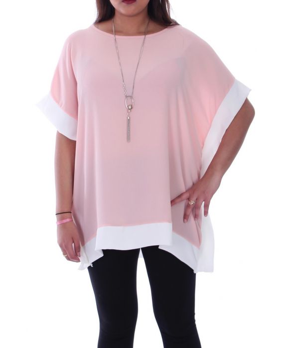 GRANDE TAILLE TOP BICOLORE + COLLIER 9052 ROSE