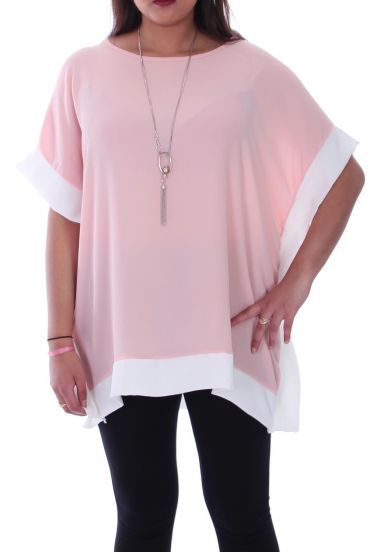 GRANDE TAILLE TOP BICOLORE + COLLIER 9052 ROSE