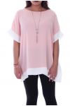 GRANDE TAILLE TOP BICOLORE + COLLIER 9052 ROSE