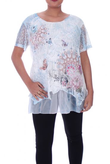 LARGE SIZE TUNIC AJOUREE 1008 BLUE