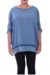 LARGE SIZE TUNIC SEQUINS + NECKLACE 1010 BLUE