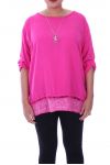 LARGE SIZE TUNIC SEQUINS + NECKLACE 1010 FUSHIA