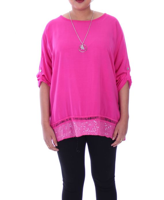 GRANDE TAILLE TUNIQUE PAILLETTES + COLLIER 1010 FUSHIA