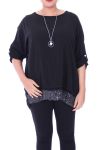 LARGE SIZE TUNIC SEQUINS + NECKLACE 1010 BLACK