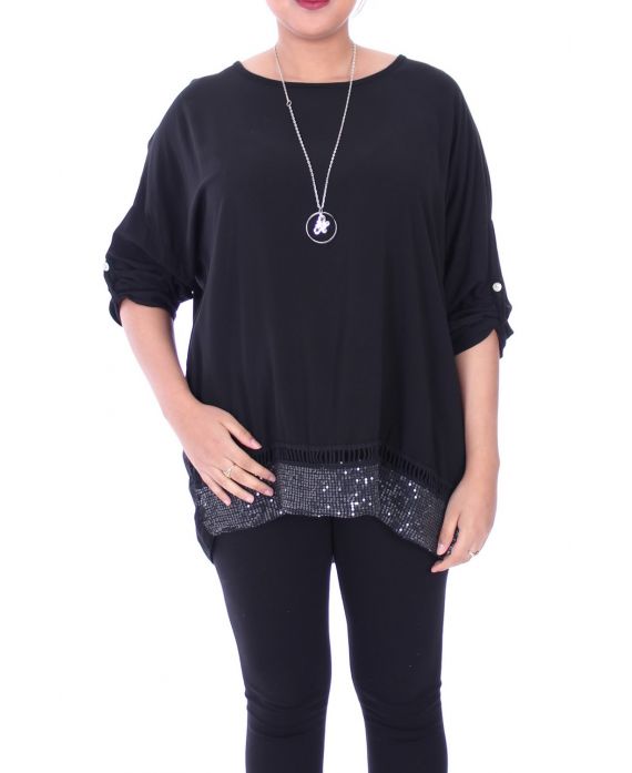 LARGE SIZE TUNIC SEQUINS + NECKLACE 1010 BLACK