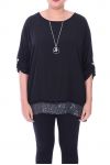 LARGE SIZE TUNIC SEQUINS + NECKLACE 1010 BLACK