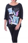 GRANDE TAILLE T-SHIRT IMPRIME 6056 NOIR