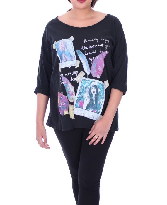 GRANDE TAILLE T-SHIRT IMPRIME 6056 NOIR