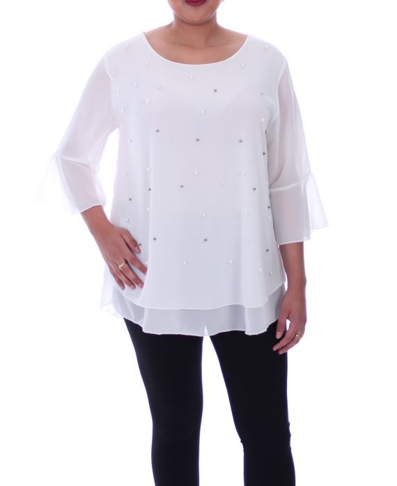 GRANDE TAILLE BLOUSE PERLES 9053 BLANC