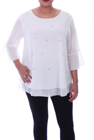 GRANDE TAILLE BLOUSE PERLES 9053 BLANC