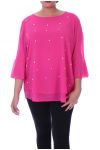 GRANDE TAILLE BLOUSE PERLES 9053 FUSHIA