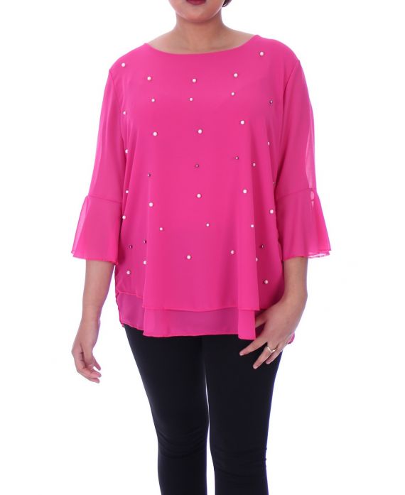 GRANDE TAILLE BLOUSE PERLES 9053 FUSHIA