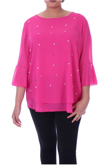 GRANDE TAILLE BLOUSE PERLES 9053 FUSHIA