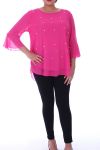 GROßE GRÖßE BLUSE PERLEN 9053 FUSHIA