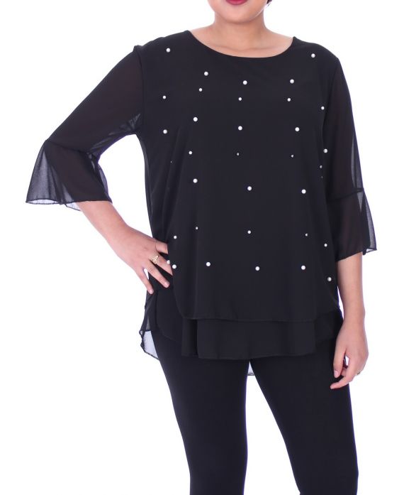 GRANDE TAILLE BLOUSE PERLES 9053 NOIR