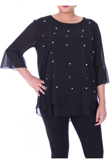 GRANDE TAILLE BLOUSE PERLES 9053 NOIR