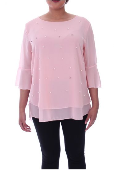 GRANDE TAILLE BLOUSE PERLES 9053 ROSE