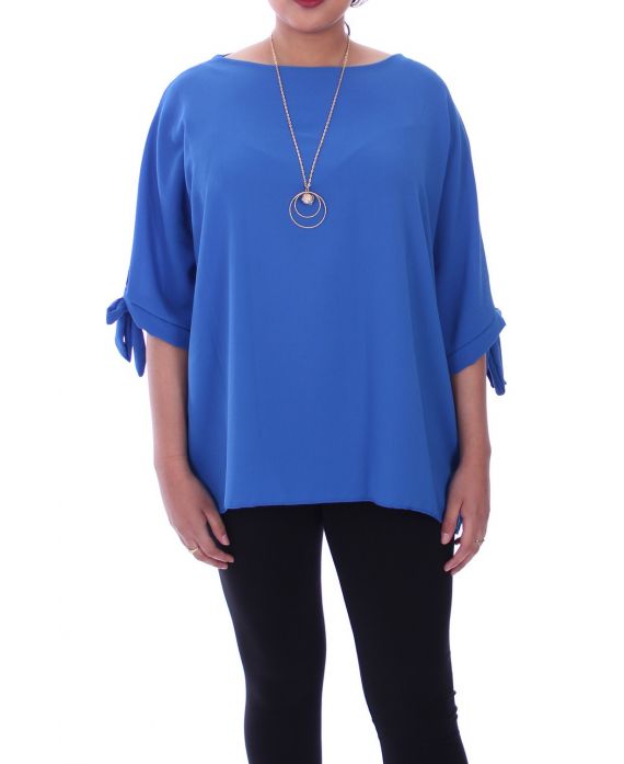 GRANDE TAILLE TOP + COLLIER 9054 BLEU