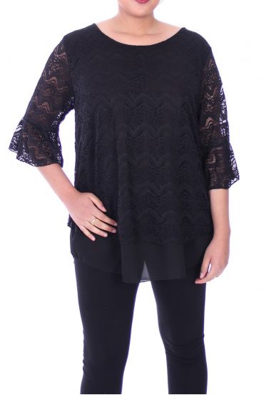 LARGE SIZE TUNIC TOP LACE 9057 BLACK