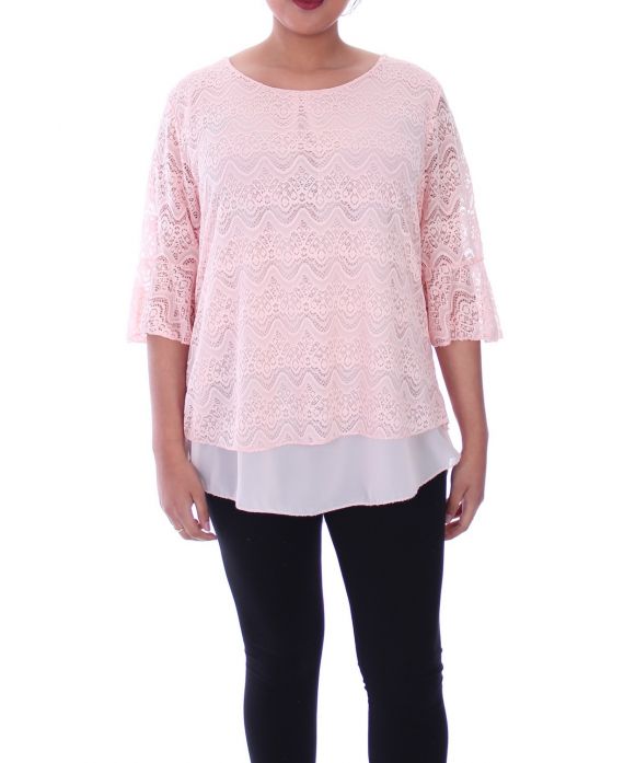 LARGE SIZE TUNIC TOP LACE 9057 ROSE