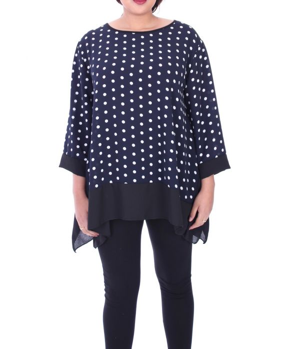 GRANDI DIMENSIONI, TOP TUNICA HA POLKA DOT 9058 BLU NAVY