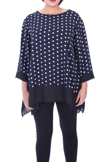 LARGE SIZE TUNIC TOP HAS POLKA DOT 9058 NAVY BLUE