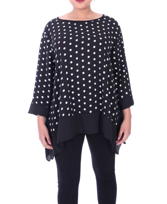 LARGE SIZE TUNIC TOP HAS POLKA DOT 9058 BLACK