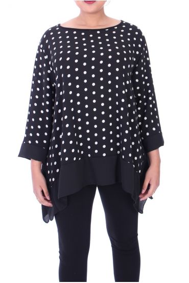 GRANDE TAILLE TUNIQUE A POIS 9058 NOIR