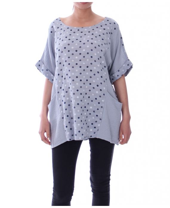 TUNIC 2 POCKETS POLKA DOTS 9083 GREY