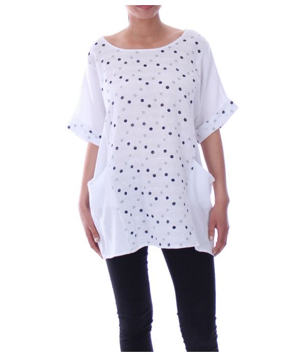 TUNIC 2 POCKETS POLKA DOTS 9083 WHITE