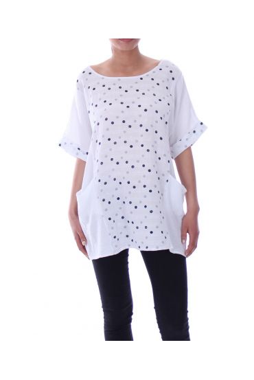 TUNIC 2 POCKETS POLKA DOTS 9083 WHITE