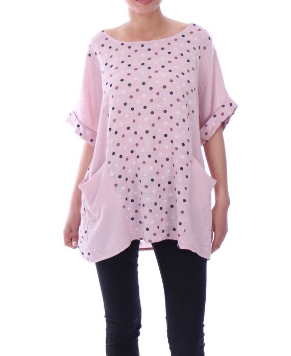 TUNIC 2 POCKETS POLKA DOTS 9083 PINK