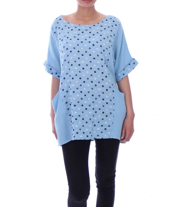 TUNIC 2 POCKETS POLKA DOTS 9083 BLUE