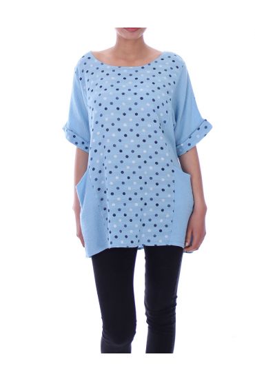 TUNIC 2 POCKETS POLKA DOTS 9083 BLUE