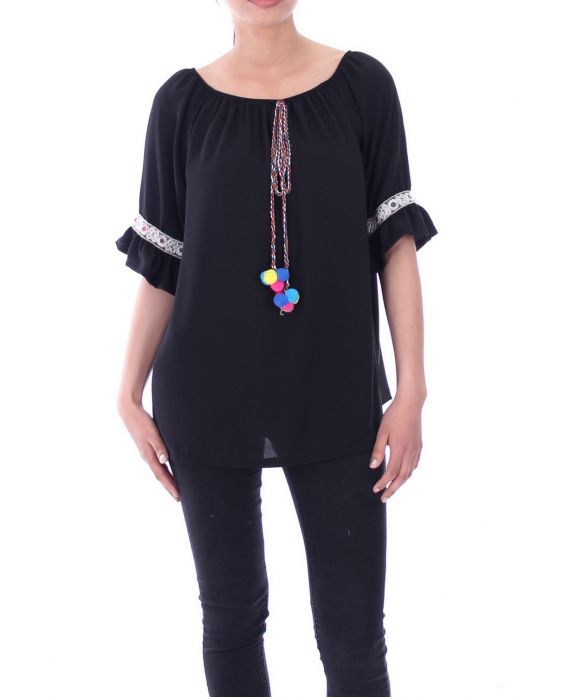 TUNIC HAS POM-POMS 9080 BLACK