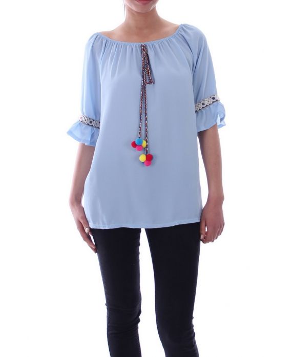 TUNIC HAS POM-POMS 9080 BLUE SKY