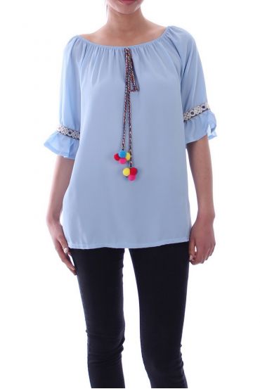 TUNIC HAS POM-POMS 9080 BLUE SKY