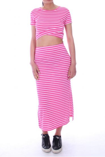 CONJUNTO DE TOP + FALDA 9062 FUSHIA