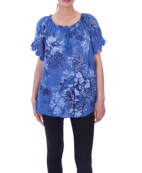 TUNIEK FLORAL 9078 BLAUW