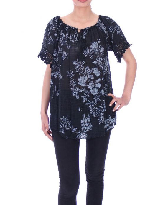 TUNIEK FLORAL 9078 ZWART