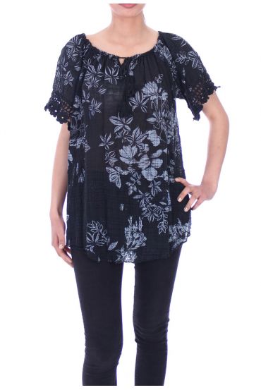 TUNIEK FLORAL 9078 ZWART