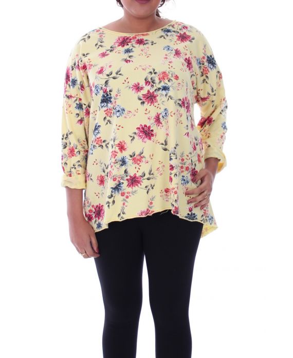 GRANDE TAILLE T-SHIRT FLORAL 6069 JAUNE