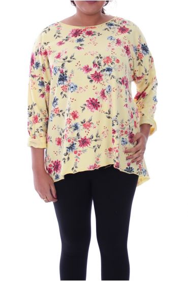 GRANDE TAILLE T-SHIRT FLORAL 6069 JAUNE