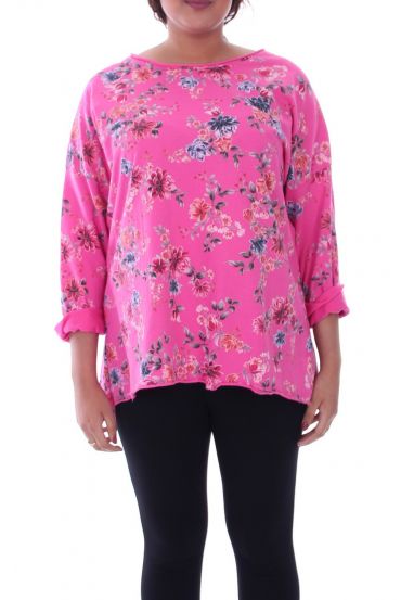 GROTE MAAT T-SHIRT MET PRINT VAN BLOEMEN 6069 FUSHIA