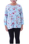 LARGE SIZE T-SHIRT PRINT FLOWERS 6069 BLUE