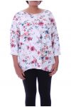 LARGE SIZE T-SHIRT PRINT FLOWERS 6069 WHITE